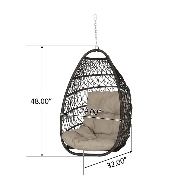 English Elm Christopher Knight Home® - Elijah Elegant Foldable Hanging Wicker Chair With Plush Cushions For Cozy Outdoor Relaxation 70604.00DTN