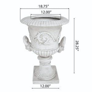 English Elm Mgo Roman Urn Planter Faux Stone Botanical Relief Pedestal Base Outdoor Patio 63402.00WHI