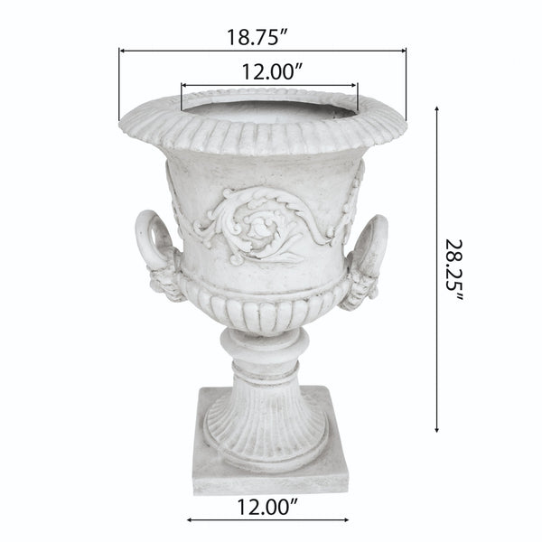 English Elm Mgo Roman Urn Planter Faux Stone Botanical Relief Pedestal Base Outdoor Patio 63402.00WHI