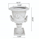 Christopher Knight Home® - Noble House - Adonis Outdoor Traditional Roman Chalice Garden Urn Planter with Lion and Floral Accents, Antique White