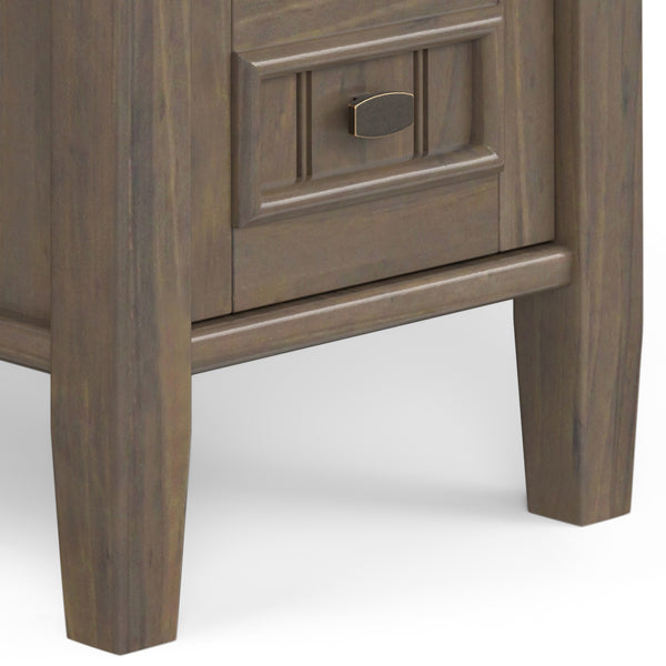 English Elm Lev Narrow End Table Smoky Brown - Handcrafted Solid Wood, Drawer & Open Shelf, Transitional Style B136P158814