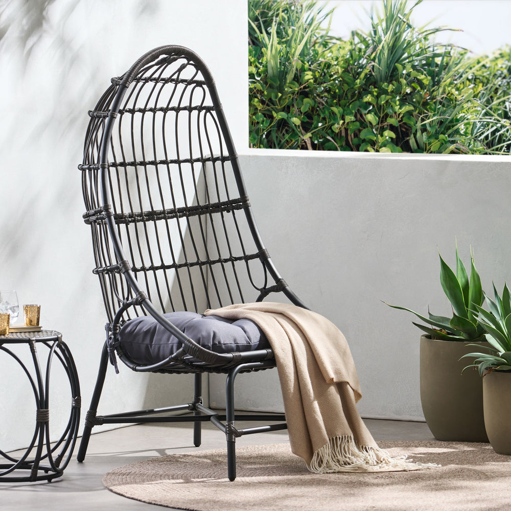 English Elm Elon Faux Rattan Cocoon Chair Woven Basket Silhouette Bohemian Accent Lounge Seat 70656.00GRY