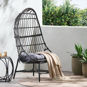 English Elm Elon Faux Rattan Cocoon Chair Woven Basket Silhouette Bohemian Accent Lounge Seat 70656.00GRY