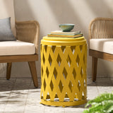 Christopher Knight Home® - Noble House - Selen Outdoor 14 Inch Diameter Matte Yellow Iron Side Table