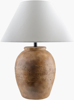 Surya Lirael Elegant 27" Accent Table Lamp - Hand-painted Ceramic With Linen Shade, Perfect For Any Room Body, Brick,Shade, White,Finial, Black,Harp, Metallic ,Nickel,Cord, Translucent Ceramic,Linen,Polystyrene,Iron Lrl-001