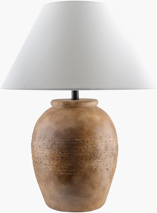 Surya Lirael Elegant 27" Accent Table Lamp - Hand-painted Ceramic With Linen Shade, Perfect For Any Room Body, Brick,Shade, White,Finial, Black,Harp, Metallic ,Nickel,Cord, Translucent Ceramic,Linen,Polystyrene,Iron Lrl-001