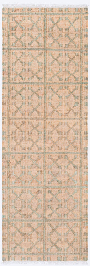 Livabliss Laural Hand Woven Jute Flatweave Rug Farmhouse Artisan Fringe for Entryway Kitchen Tan, Dusty Sage 2'6" x 8' LRL6014-268