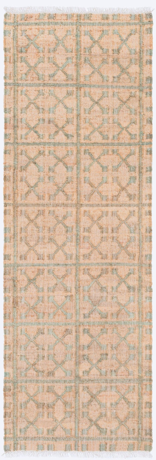 Livabliss Laural Hand Woven Jute Flatweave Rug Farmhouse Artisan Fringe for Entryway Kitchen Tan, Dusty Sage 2'6" x 8' LRL6014-268