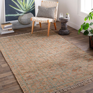 Livabliss Laural Hand Woven Jute Flatweave Rug Farmhouse Artisan Fringe for Entryway Kitchen Tan, Dusty Sage 9' x 13' LRL6014-913
