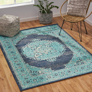 English Elm Christopher Knight Home® - RUG Blue and Ivory 63x84 Area Rug — 100% Polypropylene Hand-Crafted Low Pile 4mm Durable, No-Assembly Luxury 72348.00