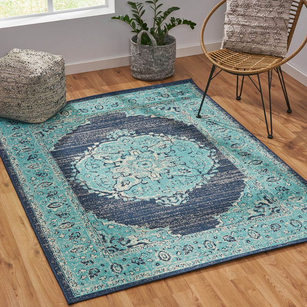 English Elm Christopher Knight Home® - RUG Blue and Ivory 63x84 Area Rug — 100% Polypropylene Hand-Crafted Low Pile 4mm Durable, No-Assembly Luxury 72348.00