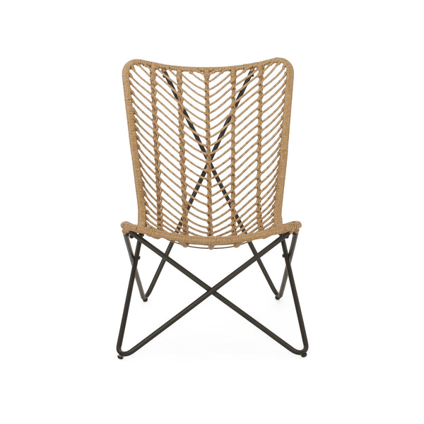 English Elm Gatlin Woven Wicker Outdoor Accent Chair Set Bohemian Curved Shell with Geometric Base 70650.00LBRN