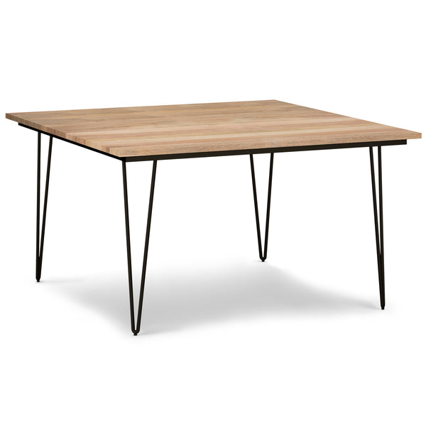 English Elm Hunter 54-inch Square Dining Table Natural — Solid Mango Wood Top, Black Hairpin Legs, Seats 8 Guests B136P158743