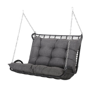 English Elm Christopher Knight Home® - ARRUDA Wicker Porch Swing with Water-Resistant Cushions, Iron Frame, Boho Outdoor Hanging Seat, 800 lb Capacity Grey 70653.00GRY
