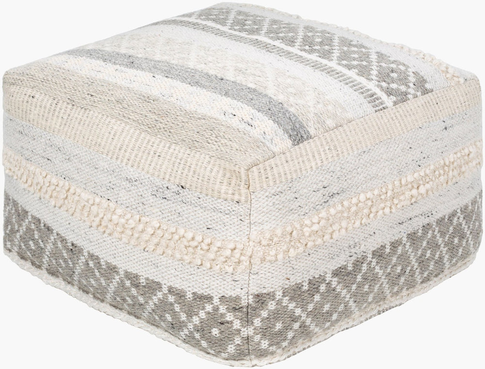 Livabliss Lorens Hand Woven Cotton Linen Wool Square Pouf Footrest for Boho Living Spaces LRPF003-242413