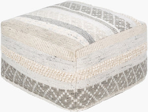 Livabliss Lorens Hand Woven Cotton Linen Wool Square Pouf Footrest for Boho Living Spaces LRPF003-242413