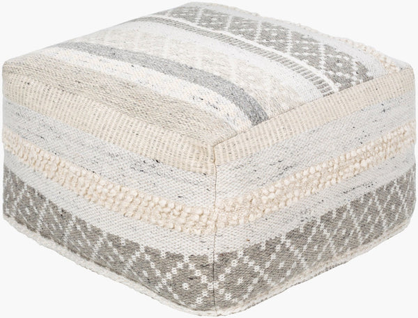 Livabliss Lorens Hand Woven Cotton Linen Wool Square Pouf Footrest for Boho Living Spaces LRPF003-242413