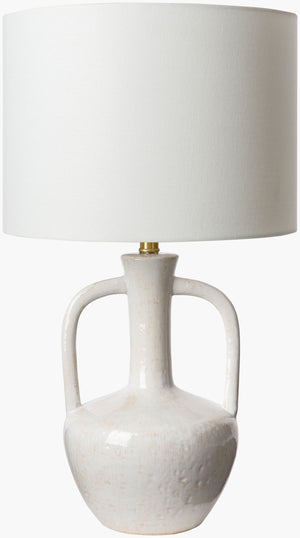 Surya Lorraine 27" Traditional Accent Table Lamp - Timeless Design, Soft Light, Perfect For Any Room Body, White,Shade, White,Finial, Metallic ,Brass,Harp, Metallic ,Nickel,Cord, Translucent Ceramic,Linen,Polyester,Iron Lrr-001