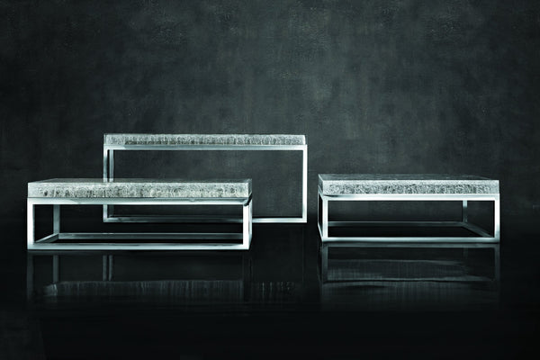 Bernhardt Bernhardt Arctic Square Cocktail Table With Ice-Look Acrylic Top & Polished Stainless Steel Base, Modern Sculptural Centerpiece 375021