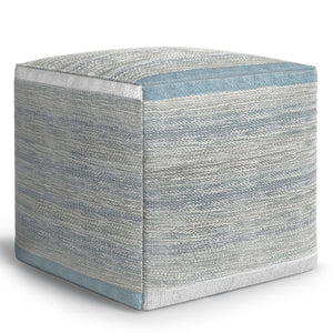 English Elm Naya Cube Pouf - Hand-Woven Blue Mélange For Stylish Seating & Versatile Home Decor Solution B136P159269