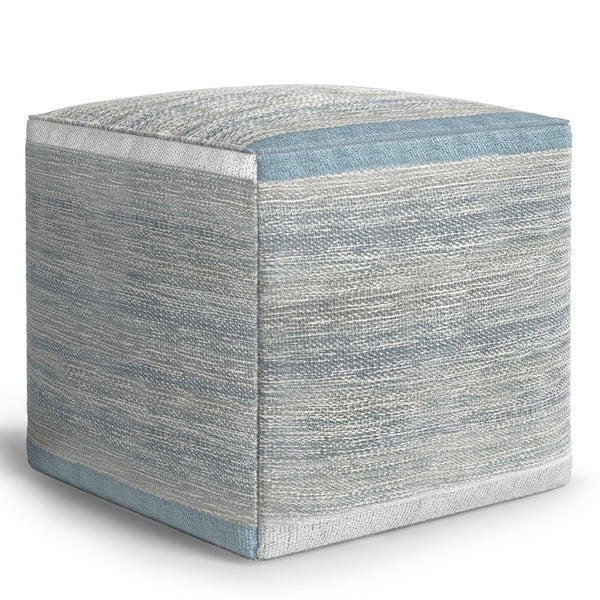 English Elm Naya Cube Pouf - Hand-Woven Blue Mélange For Stylish Seating & Versatile Home Decor Solution B136P159269