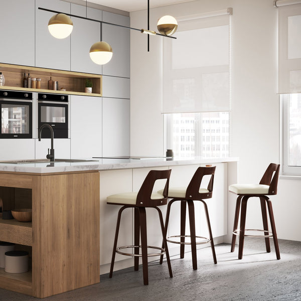 English Elm Ellison Bentwood Swivel Bar Stool Set Of 2 - Stylish Cream Vegan Leather For Modern Spaces B136P158612