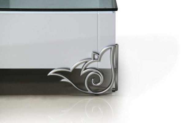 VIG Furniture Ls538 Emma High-Gloss White Lacquer Coffee Table With Glass Top, Floral Motif & Zinc-Alloy Legs VGDVEMMACOFFEE