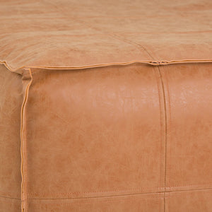 English Elm Brody - Versatile Large Square Pouf Coffee Table In Distressed Brown Vegan Leather For Any Space B136P159348