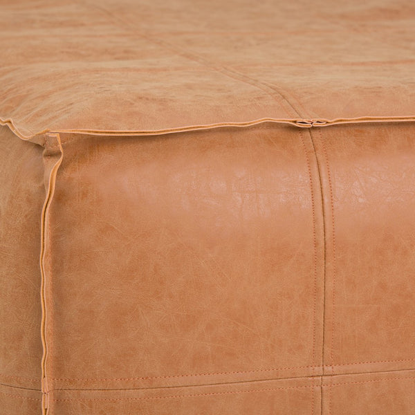 English Elm Brody - Versatile Large Square Pouf Coffee Table In Distressed Brown Vegan Leather For Any Space B136P159348