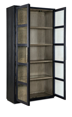 Hooker Furniture Linville Shou Sugi Ban Curio Cabinet — Charred-Black Pine, Mink Interior, Led Puck Lights, Adjustable Shelves 6150-75906-99