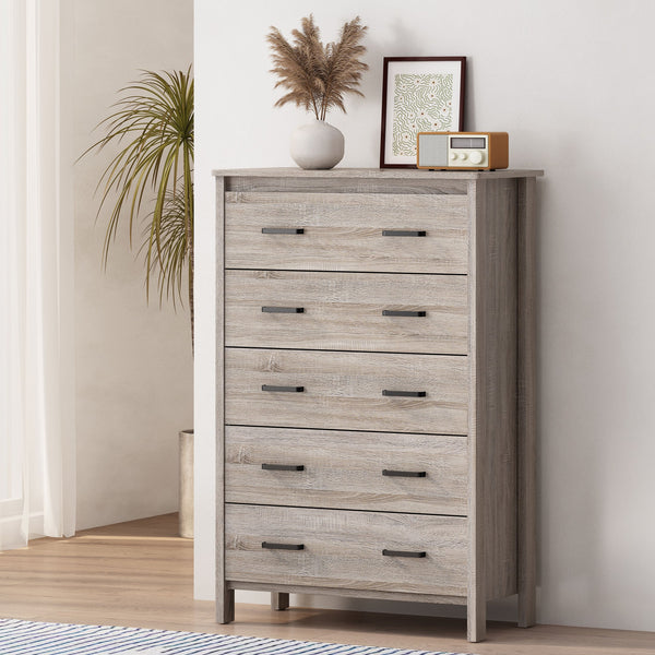 English Elm Christopher Knight Home® - Toolless 5-Drawer Chest with Faux Wood Finish, Moisture-Resistant MDF, Sleek Bar Handles, Compact Storage Oak 72039.00SONOAK
