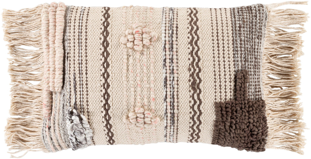 Surya Lovisa 14"L X 22"W Lumbar Pillow - Stylish Cotton-wool Blend, Easy Care Accent For Your Home Decor Beige Cotton,Wool,Polyester,Cotton Lsa001-2214p