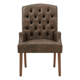 Homelegance By Top-Line Amina Light Distressed Natural Finish Linen Tufted Dining Chair Brown Wood