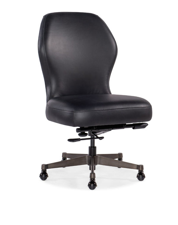 Hooker Furniture Executive Swivel Tilt Chair With Bali Harvest Leather, Gunmetal Base, Smooth Casters For Ergonomic Style Black EC370-099