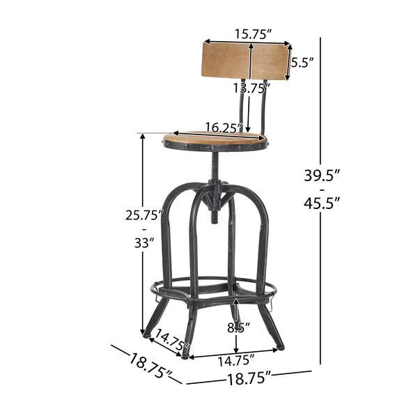 English Elm Christopher Knight Home® - Adjustable Industrial Swivel Barstools Set of 2 with Distressed Fir Wood Seats, Metal Frame, 26" Seat Height Adjustable 70459.00