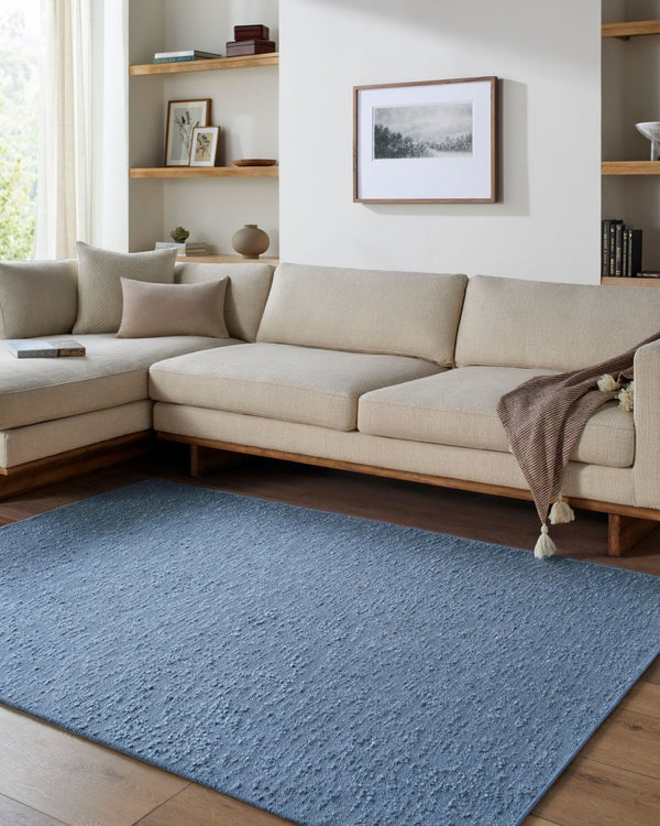 Livabliss Lush Handwoven Polyester Shag Rug Soft Entryway Bathroom Accent with Flat Weave Texture Slate Blue 6' x 9' LSH2305-69