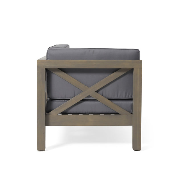 English Elm Brava Acacia Wood Outdoor Modular Sofa Set Mid-century Slatted Cross-back Patio Seating 57967-8-64489DGY-64496GRY