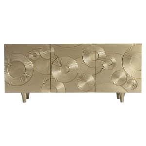 Bernhardt Bernhardt Brass-Clad Kintore Credenza With Rippled Circular Motif, Push-Open Doors, Cable Management 321872