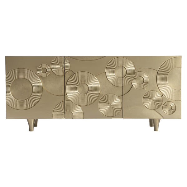 Bernhardt Bernhardt Brass-Clad Kintore Credenza With Rippled Circular Motif, Push-Open Doors, Cable Management 321872