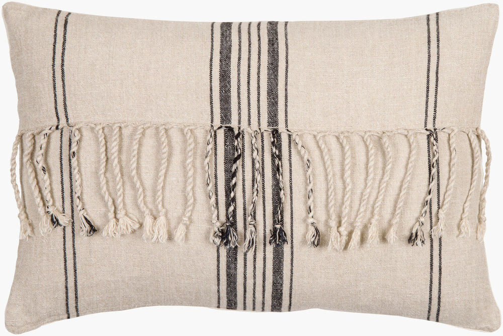 Surya Linen Stripe Embellished Pillow Kit - Cozy 13"L X 20"W Lumbar Accent For Timeless Cottage Decor Light Beige Linen,Linen Lsp003-1320