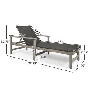 English Elm Christopher Knight Home® - Hampton Stylish Wood & Wicker Chaise Lounge - Durable, Adjustable, Weather-Resistant Outdoor Seating 63763.00LMBLK