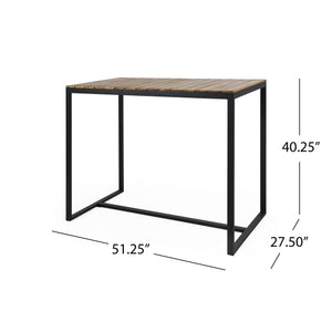 English Elm Christopher Knight Home® - EZRA Outdoor Industrial Acacia Wood Bar Table with Teak Finish and Iron Frame for Stylish Patios Black 70261.00