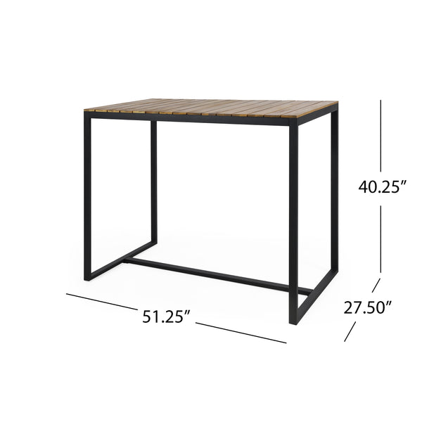 English Elm Christopher Knight Home® - EZRA Outdoor Industrial Acacia Wood Bar Table with Teak Finish and Iron Frame for Stylish Patios Black 70261.00
