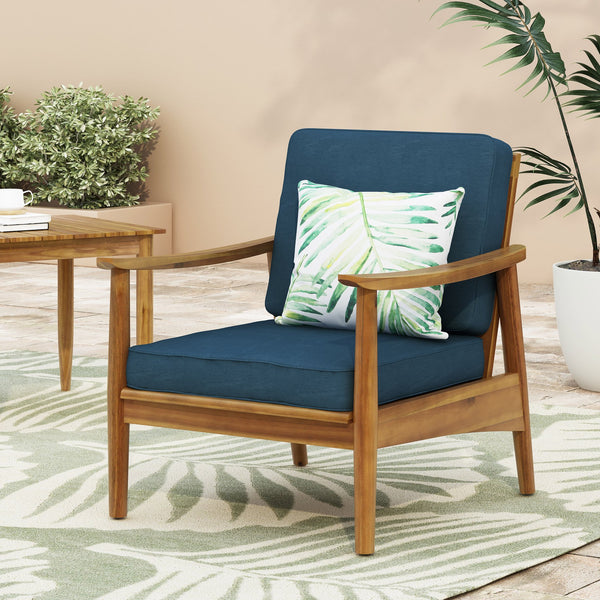 English Elm Christopher Knight Home® - Outdoor Acacia Wood Club Chair Teak with Dark Teal Cushion — Weather-Resistant, 400lb Capacity, Classic Slat Design 68624.00DT