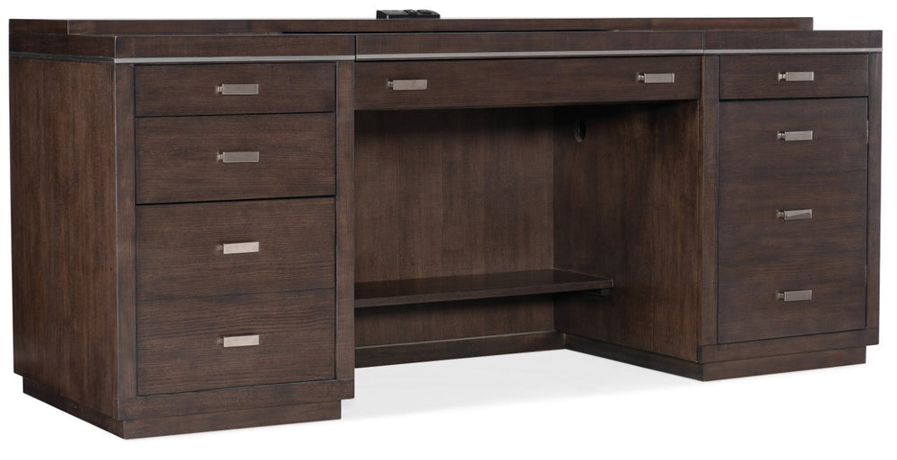 Hooker Furniture House Blend Computer Credenza Dark Roast Ash Veneer With Locking File Drawer, Pullout Work Surface, Built-In Power And Ventilated Cable Management (72"W) 5892-10464-85
