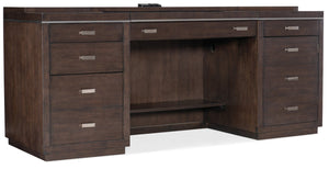 Hooker Furniture House Blend Computer Credenza Dark Roast Ash Veneer With Locking File Drawer, Pullout Work Surface, Built-In Power And Ventilated Cable Management (72"W) 5892-10464-85