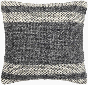 Surya Lesley Cozy Handmade 18"X18" Wool & Cotton Accent Pillow - Timeless Cottage Style For Any Room Charcoal Wool,Cotton Lsy001-1818