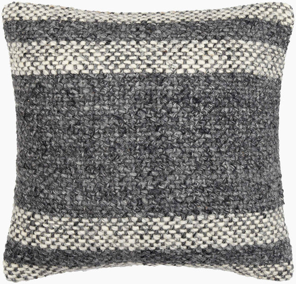 Surya Lesley Cozy Handmade 18"X18" Wool & Cotton Accent Pillow - Timeless Cottage Style For Any Room Charcoal Wool,Cotton Lsy001-1818