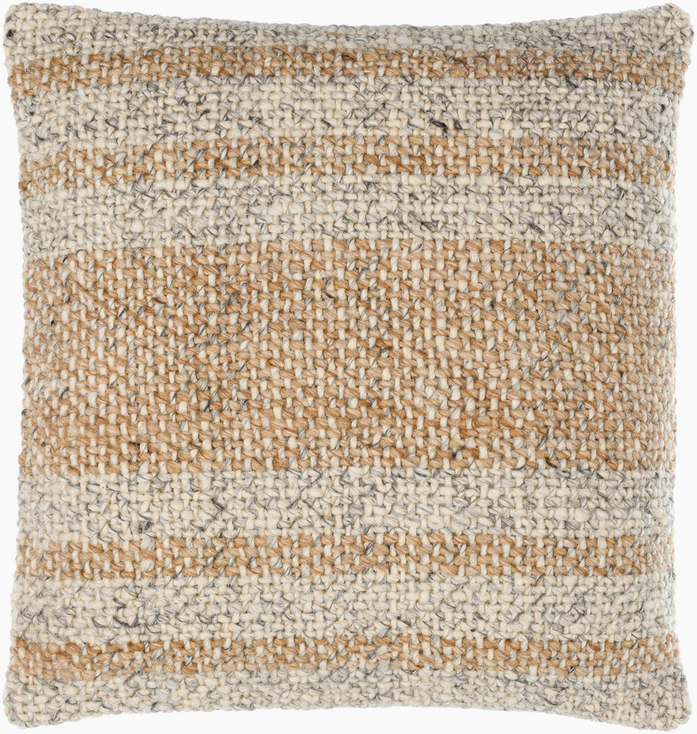Surya Lesley Cozy Handmade 18"X18" Wool & Cotton Accent Pillow - Timeless Cottage Style For Any Room Beige Wool,Cotton Lsy002-2222