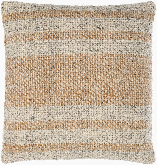 Surya Lesley Cozy Handmade 18"X18" Wool & Cotton Accent Pillow - Timeless Cottage Style For Any Room Beige Wool,Cotton Lsy002-2222